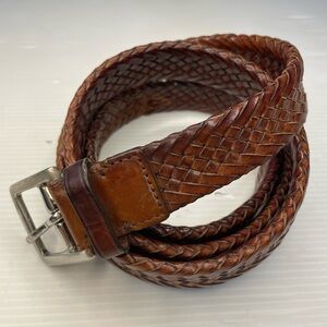 VTG Coach Woven Leather Belt Brown Braided Silver Buckle Size 38